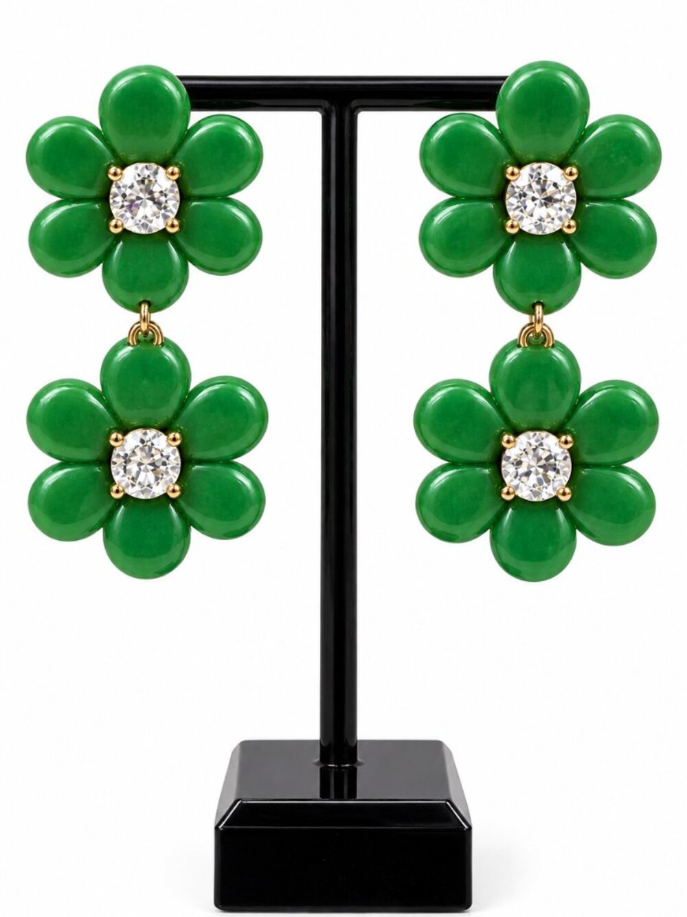 Kate Spade Green Double Flower Crystal Statement Earrings 2.5"
